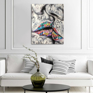 抽象的な落書き唇キャンバス絵画セクシーな女性の口のポスターとプリントストリートウォールアート写真リビングルームの家の装飾 - Product Image 5