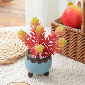 Plante succulente artificielle CallaFloral, rouge automnal, en PVC souple, mini pot, décoration intérieure, artisanat, décoration de mariage - Product Image 1