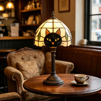 Lampe de table en verre teinté style chat noir d'Halloween, lampe d'appoint vintage pour la décoration de la maison en période des fêtes, cadeau