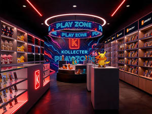 Custom Designer Toy Store Interior Fit-Out <b>IP</b> Collectible Retail Display Fixtures Neon Tech Display Turnkey Shopfitting Solution - Product Image 2