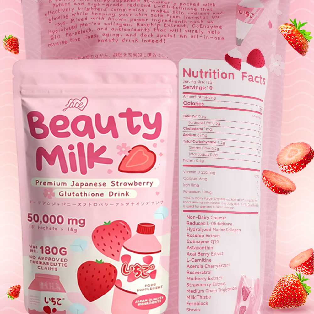 OEM ODM Premium Beauty Milk Powder Skin Whitening Face Strawberry Glutathione Collagen Glow Powder Drink Supplement