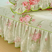 Jupe de lit moderne en sergé épais lavé et brossé, imprimé 300 fils, avec bordure en dentelle florale, antidérapante, trois pièces, pour matelas