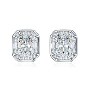 Pendientes de Plata 925 Originales con Diamantes de Corte Esmeralda Ovalados Brillantes de 1-12 Quilates, Color D, Moissanita, Joyería para Mujer - Product Image 1