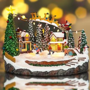 En gros saisonnier vacances décor renne traîneau scène Led illuminé Musical maisons de village de Noël avec 8 chansons de Noël - Product Image 6