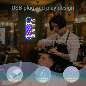ไฟนีออนรูปเสาตัดผมและของตกแต่งร้านตัดผม - ไฟนีออน LED แบบ USB เหมาะสำหรับหน้าต่างร้านตัดผม - Product Image 6