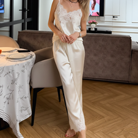 Ensemble de pyjama en satin doux pour femmes QINSI, avec dentelle, camisole et pantalon, pyjama féminin sans manches, deux pièces, vêtements de détente