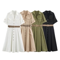 Robe Midi Chic d'Été pour Femme PB&ZA 2026 avec Ceinture, Manches Courtes, Coupe Ample Décontractée - Vestidos Mujer