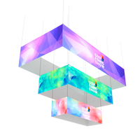 Présentoir suspendu au plafond pour stand d'exposition, portable et réutilisable, en tissu tensionnel à triple cube, imprimé par sublimation à 4 faces