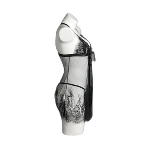 Chemise de nuit sexy en dentelle à volants, ensemble de tentation transparent, vêtements de nuit pour femmes, sans manches, tissu polyester doux, 2 pièces - Product Image 4