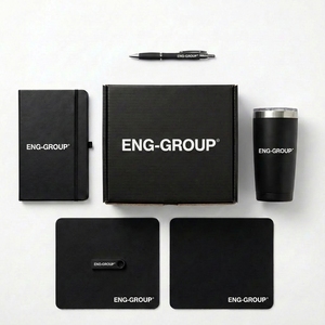 Custom Logo All Matte Black Corporate Gift Set Notebook Tumbler Pen USB Drive Mouse Pad Kit for Business VIP Client