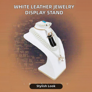 Présentoir à bijoux en cuir PU blanc, buste de mannequin en bois élégant pour colliers, bracelets, bagues et boucles d'oreilles - Product Image 2