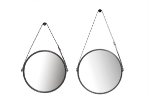 Round Wall Hanging <strong>Mirror</strong> with Iron Frame <strong>Lightweight</strong> with Faux Adjustable PU Leather Strap - Product Image 2