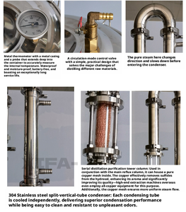 Unité de distillation d'huiles essentielles électrique automatique commerciale 15L-98L en acier inoxydable et verre borosilicate, extracteur à vapeur - Product Image 5