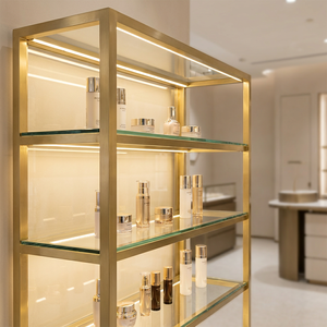 Vitrina Moderna Personalizada para Cosméticos con Iluminación LED, Exhibidor <span class=keywords><strong>de</strong></span> Perfumes <span class=keywords><strong>de</strong></span> Vidrio Ecológico, Estante para Salón <span class=keywords><strong>de</strong></span> Belleza - Product Image 1