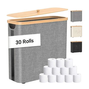 Cesta de <span class=keywords><strong>papel</strong></span> higiénico plegable de 33,8 L, tapa de bambú regular, 30 rollos o 12 mega rollos, organizador de pañuelos impermeable gris para Baño - Product Image 1