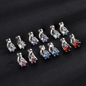 Clip-on <b>Earrings</b> Round Zircon U-shape Claw Setting Zinc Alloy Party Fashion Jewelry for Men - Product Image 4