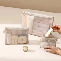 Organisateur de voyage léger et transparent avec fermeture éclair, conforme aux normes des aéroports, sac cosmétique en maille réutilisable, trousse de maquillage pour femmes