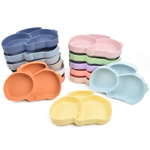 Hot Sale Kid Non-slip Feeding Rubber Plates Round Small Silicone Baby Food Plate Bunny Kids Plates