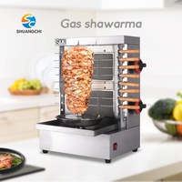 Nouvelle machine à kebab au gaz GPL automatique rotative à deux brûleurs en acier inoxydable commerciale pour shawarma, poulet, viande de dinde