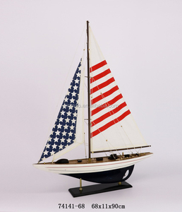 Modèle de voilier drapeau américain 3 ensembles (68x11x90cm) 2 couleurs Lignes de corps Drapeau américain Modèle de bateaux en bois - Product Image 2
