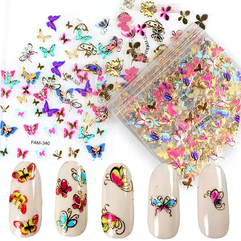 30Pcs/Set Gold Silver Butterfly Nail Art Sticker Decals Brand Designs Self Adhesive Manicure For Nails Tips Decor Stickers Set