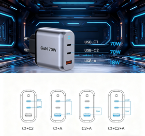 Caricabatterie Portatile con Spina KR US UK EU AU, 70W 3 Porte, Tecnologia PD QC, Ricarica Rapida per Macbook, iPad, iPhone, AirPod, iWatch - Product Image 4