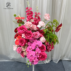 Boule de fleurs <span class=keywords><strong>artificielle</strong></span> de <span class=keywords><strong>grande</strong></span> taille en Bourgogne, avec de grandes orchidées roses et des roses, pour la décoration d'événements de mariage - Product Image 1