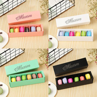 Boîtes à macarons roses/blanches/colorées avec logo personnalisé, pelliculage brillant, 1 rangée, 6 compartiments, pour emballage de confiseries