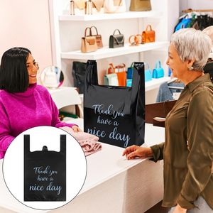 ถุงใส่เสื้อยืด ถุงพลาสติก ถุงใช้ซ้ำได้และถุงแบบใช้แล้วทิ้ง สำหรับธุรกิจขนาดเล็ก ร้านขายของชำ (สีดำ) - Product Image 6