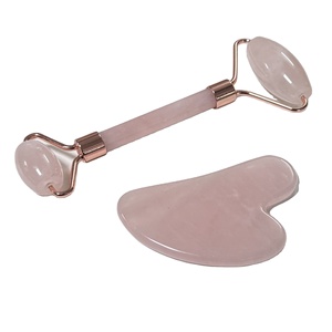 Wholesale Natural <b>Face</b> Lifting Roller Guasha <b>Massager</b> Rose Golden Gua Sha Stone and Jade Facial Roller Jade roller - Product Image 1