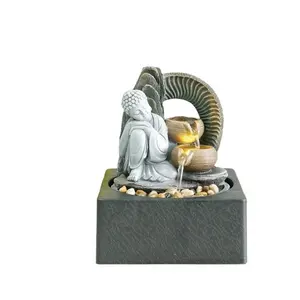 佛陀风格聚树脂瀑布桌面喷泉，用于家庭和花园装饰