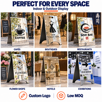 Panneau publicitaire sur pied en acier inoxydable, double face, miroir, forme personnalisable