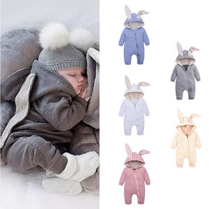 Combinaison en coton à oreilles de lapin pour tout-petits, barboteuse à capuche à manches longues pour nouveau-né, vêtements pull-over, combinaison une pièce pour bébé - Product Image 1