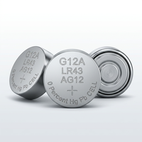 Pile bouton alcaline sans mercure ni plomb AG12 1,5 V 96 mAh LR43 pour montres, calculatrices, télécommandes et appareils électroniques