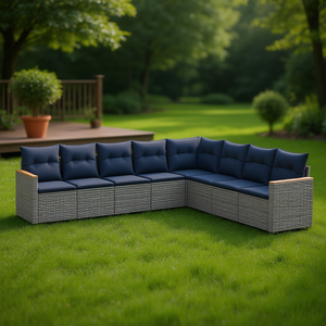 Conjunto de Sofá de Jardín de Ratán Sintético Gris con Cojines, 9 Piezas, Muebles de Exterior de Diseño Contemporáneo - Product Image 2