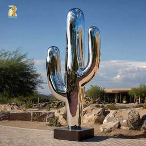 RELONG Scultura di <span class=keywords><strong>Cactus</strong></span> Grande in Acciaio Inossidabile Lucidato a Specchio per Decorazione di Giardini Esterni e Parchi Pubblici - Product Image 2