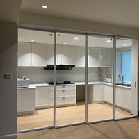 Porte coulissante triple sur mesure en alliage d'aluminium à profil mince avec moustiquaire pour immeuble d'appartements, porte de cuisine en verre