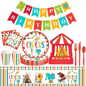 Ensembles de vaisselle jetable pour fête d'anniversaire sur le thème du cirque DAMAI, assiettes en papier, gobelets en papier, serviettes en papier, vaisselle jetable pour enfants - Product Image 1