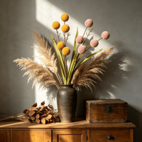 Vente en gros de 90 cm, 5 têtes, fleurs artificielles en mousse PE, Craspedia Billy Button, couleur personnalisée pour les arrangements floraux de mariage, d'hôtel et de maison