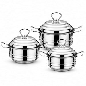 Ensemble de marmites modernes en acier inoxydable, 3 pièces, avec couvercle, à double anse, épaissies, pour cuisinière à induction, gaz, usage domestique, hôtelier et professionnel - Product Image 1