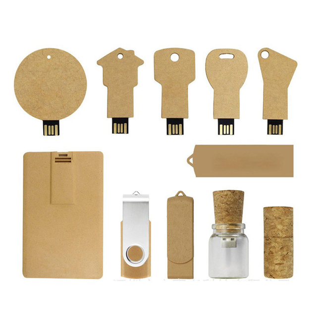 Hot Sale Eco-friendly Recycled Paper Made Usb Flash Drive Cheap Custom Logo Key Shape Pendrive 16GB 32GB 64gb 128gb Memory Stick