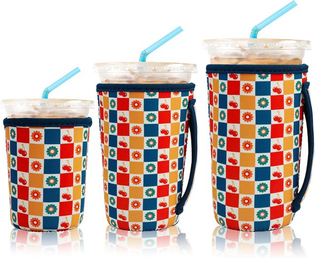 Reusable Iced Coffee Cup Sleeve Insulator for Cold Beverages and Neoprene Cold Coffee Cup Sleeves Cooler Cover 16-32OZ
