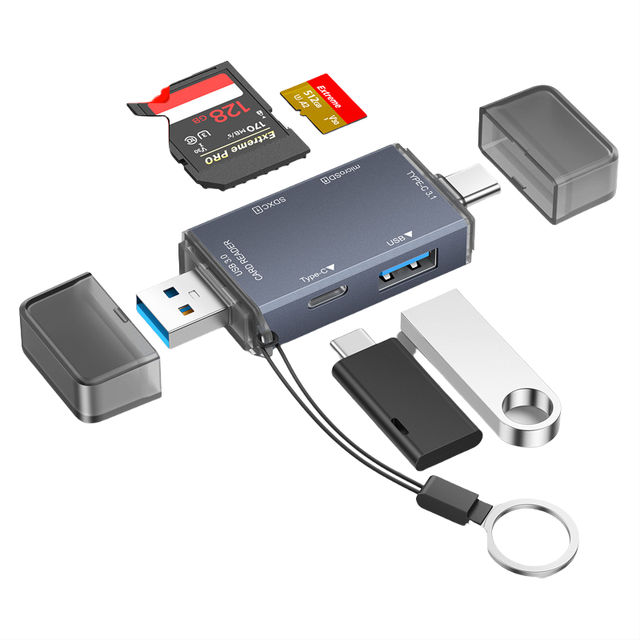 Multi Functional USB3.0/Type-C CF Card Reader SD TF Adapter Multi Interface High-speed Storage Drive for Mobile Phone & Computer