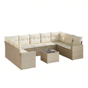 Ensemble de canapés de jardin modulaires en rotin beige, mobilier d'extérieur, 6 places, design contemporain - Product Image 1