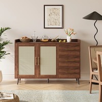 Meuble bar moderne en bois de style mid-century avec porte en dalle, rangement pour bouteilles de vin, tiroirs pour salon, maison