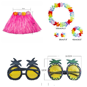 Venta al por mayor traje Hawaiano <span class=keywords><strong>para</strong></span> <span class=keywords><strong>niñas</strong></span> Luau trajes de fiesta Luau hierba falda diademas conjunto playa Tropical Hula falda - Product Image 2