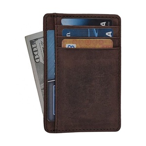 Slim Vegetable Tanning Leather Card Holder RFID Blocking Custom Logo with 5 Credit Card Slots and 1 ID Window <b>Purse</b> - Product Image 1