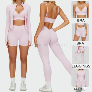 Ensemble <span class=keywords><strong>de</strong></span> <span class=keywords><strong>Sport</strong></span> 4 Pièces pour Femmes: Soutien-Gorge Dos Nageur Amincissant, Short <span class=keywords><strong>de</strong></span> Yoga, <span class=keywords><strong>Tenue</strong></span> d'Hiver pour Course en Extérieur, Gym et Fitness - Product Image 1
