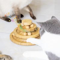Jouet interactif classique pour chat en bambou, circuit intelligent rotatif à trois niveaux avec clochette et rail amovible