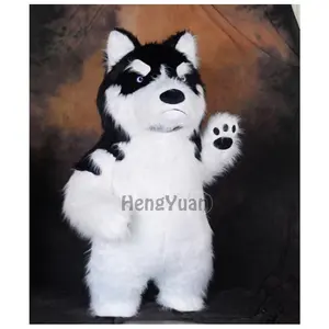 Dev şişme köpek maskot kostüm uzun kürk şişme cadılar bayramı partisi Cosplaysuit Unisex hayvanlar ve Bugs çocuk kostümleri